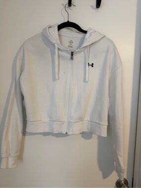 Under Armour White Full-Zip Fleece Hoodie Cropped